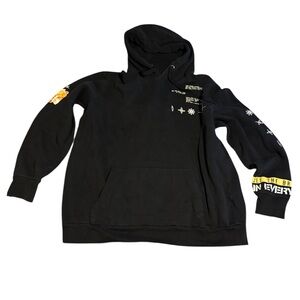 Black Graphic Drawstring Hoodie with Front Pocket, Size XL